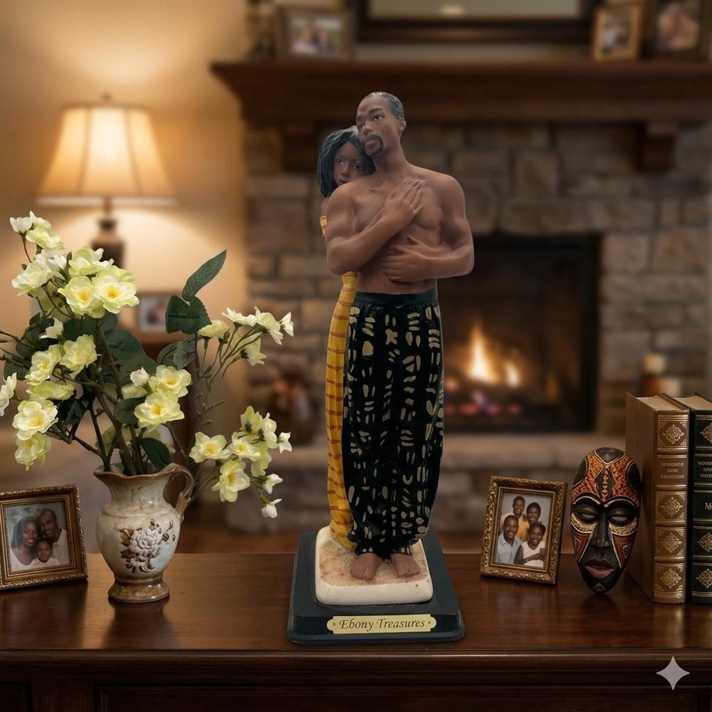 VTG Ebony Treasures African American Couple Figurine Romance Sculpture 10.5 inch
